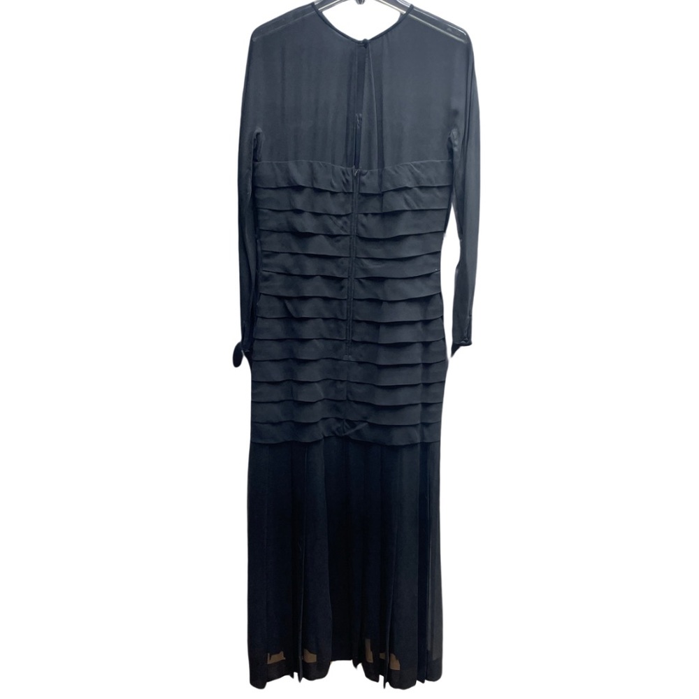 Carmen Marc Valvo Black Silk Maxi Dress With Sheer Sleeves, Tiered, Sz 10 - Picture 2 of 8